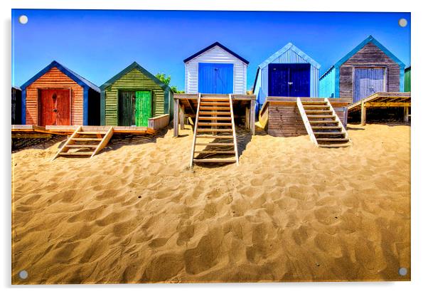 Vibrant Haven: Abersoch Beach Huts Acrylic by Mike Shields