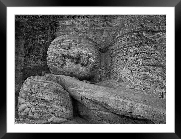  Buddha carved in stone Framed Mounted Print by Colin Brittain