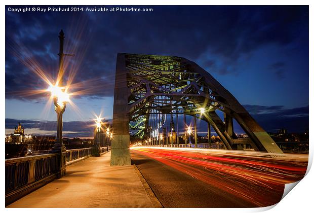 Light Trails over the Tyne Bridge Print by Ray Pritchard