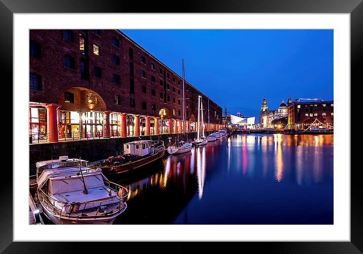 Illuminated Albert Dock Nocturne Framed Mounted Print by Mike Shields