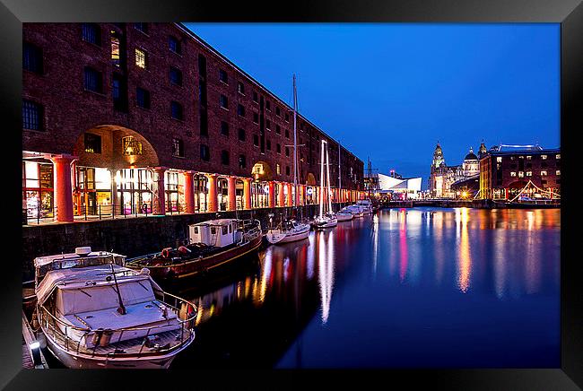 Illuminated Albert Dock Nocturne Framed Print by Mike Shields