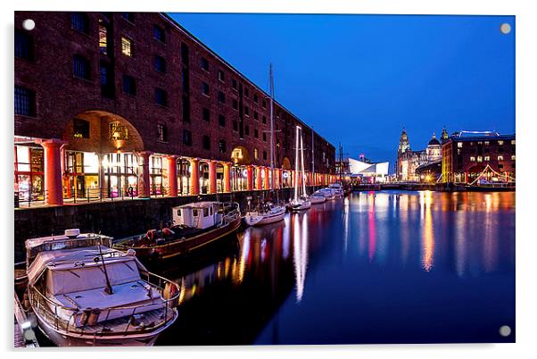Illuminated Albert Dock Nocturne Acrylic by Mike Shields