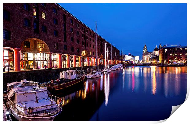 Illuminated Albert Dock Nocturne Print by Mike Shields