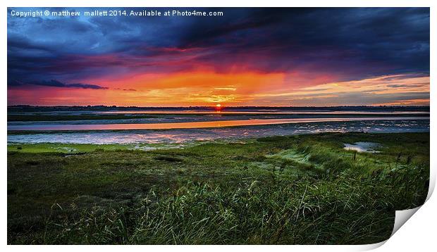  Sunset Aurora over Walton Backwaters Print by matthew  mallett