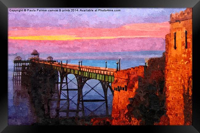  Clevedon pier in August Framed Print by Paula Palmer canvas
