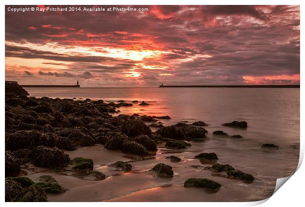  Sunrise between the Piers Print by Ray Pritchard