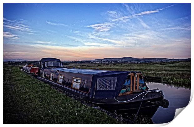  narrowboats at dusk Print by keith hannant