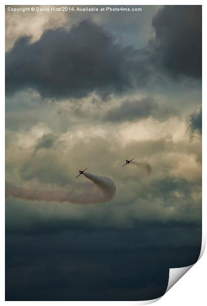  Red arrows with brooding skies Print by David Hirst