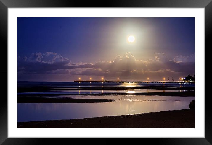 Full Moon Rising over Sandgate Pier Framed Mounted Print by Peta Thames