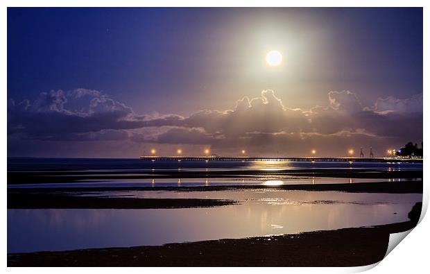 Full Moon Rising over Sandgate Pier Print by Peta Thames