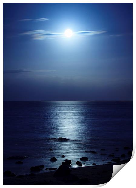 Blue Moon over Bramble Bay Print by Peta Thames