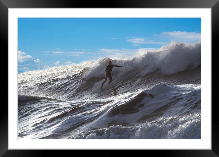 Surfing at Langland Bay.  Framed Mounted Print by Tony Dimech
