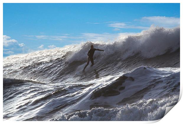 Surfing at Langland Bay.  Print by Tony Dimech