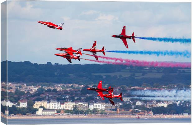  Red Arrows Break at Dawlish Canvas Print by Oxon Images