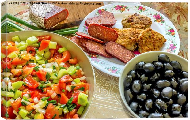 Salad with olives and meat Canvas Print by Dragomir Nikolov