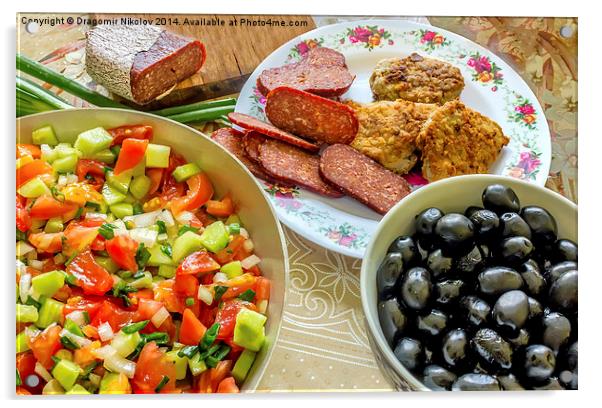 Salad with olives and meat Acrylic by Dragomir Nikolov