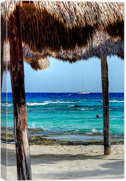  Through The Thatched Umbrellas Canvas Print by Valerie Paterson