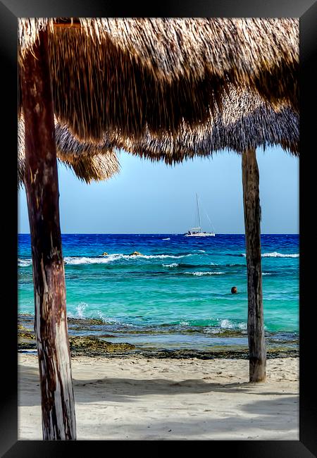  Through The Thatched Umbrellas Framed Print by Valerie Paterson