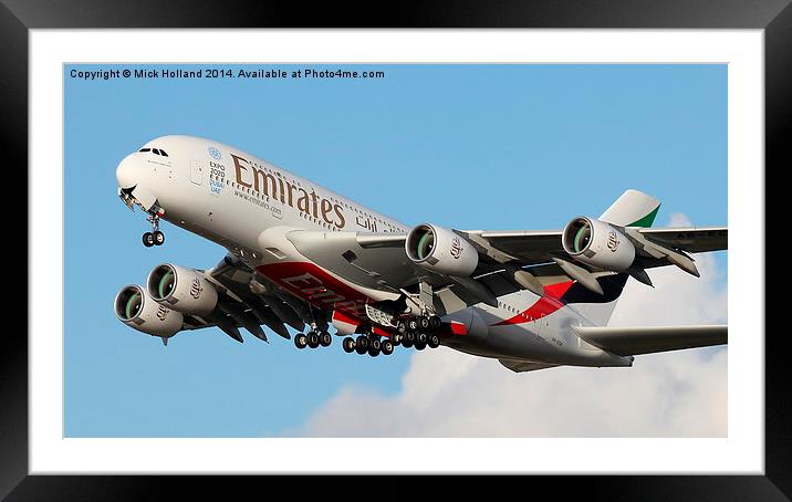  Emirates Airbus A380 Framed Mounted Print by Mick Holland