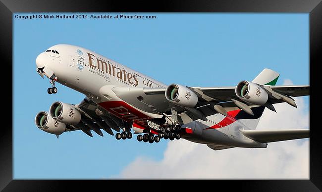  Emirates Airbus A380 Framed Print by Mick Holland