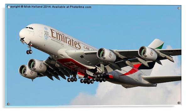  Emirates Airbus A380 Acrylic by Mick Holland