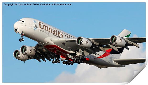  Emirates Airbus A380 Print by Mick Holland