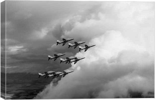 Cloud riders - the Red Arrows black and white vers Canvas Print by Gary Eason