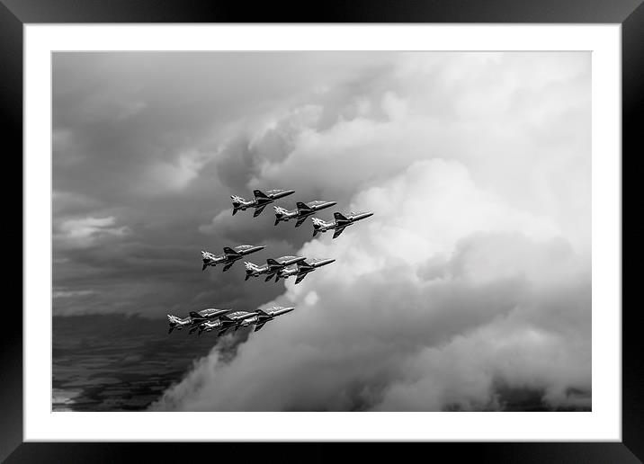 Cloud riders - the Red Arrows black and white vers Framed Mounted Print by Gary Eason