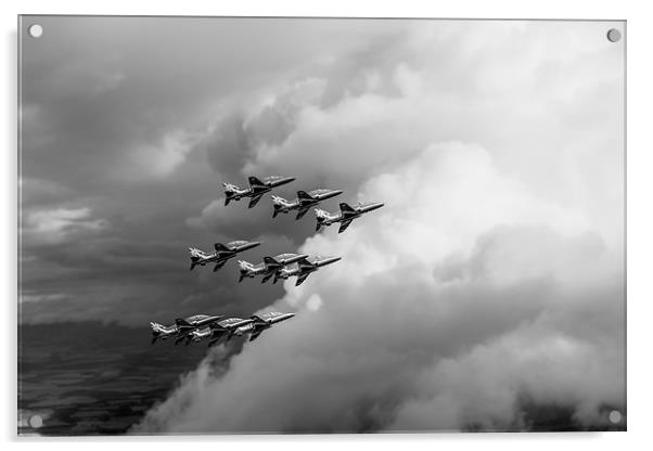 Cloud riders - the Red Arrows black and white vers Acrylic by Gary Eason