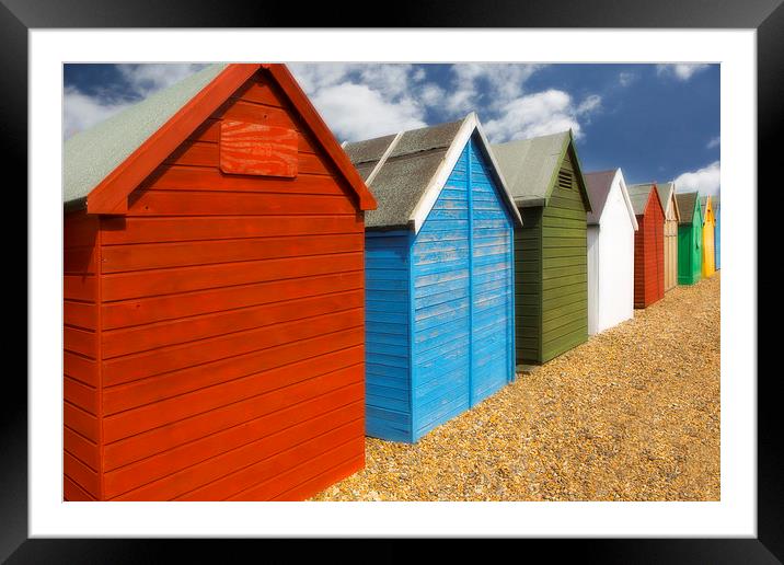   Multi-coloured beach Huts Framed Mounted Print by David Hare