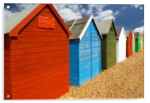   Multi-coloured beach Huts Acrylic by David Hare