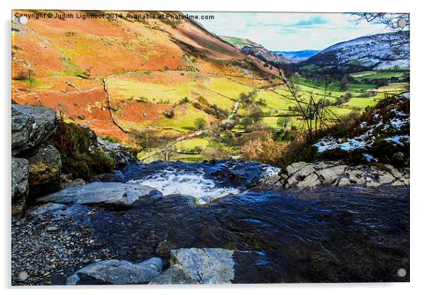 The Top of Pistyll Rhaeadr Waterfall Acrylic by Judith Lightfoot