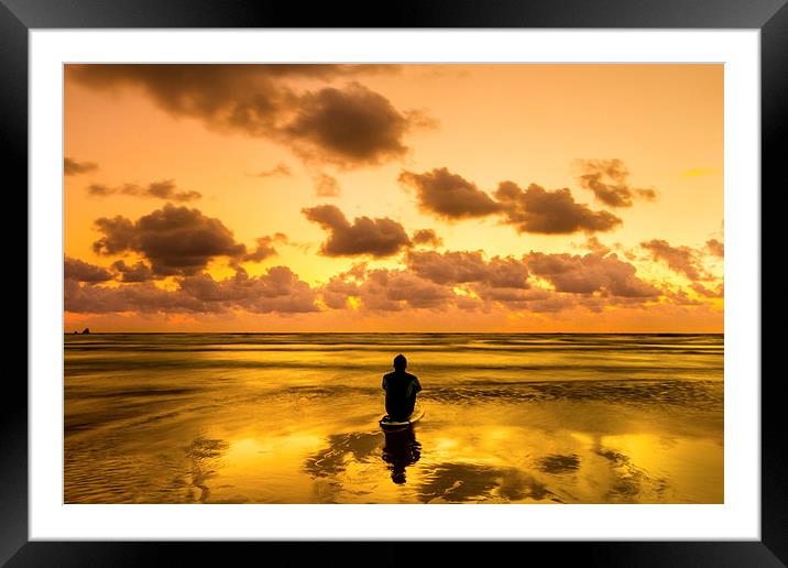 Perranporth Sunset with surfer Framed Mounted Print by Oxon Images