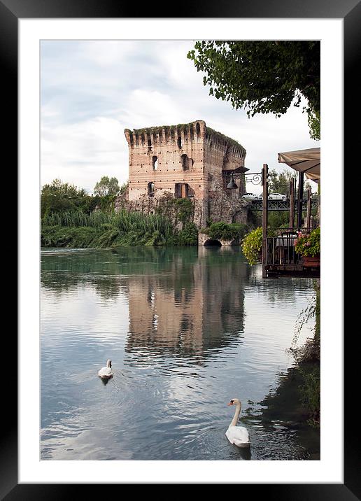  River Mincio and the Village of Borghetto, italy Framed Mounted Print by sharon hitman