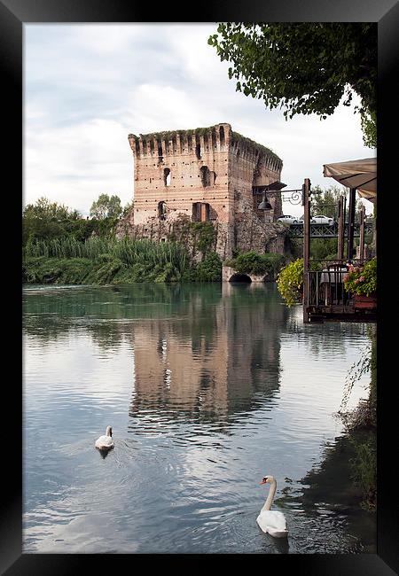  River Mincio and the Village of Borghetto, italy Framed Print by sharon hitman