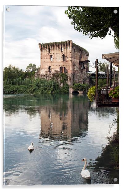  River Mincio and the Village of Borghetto, italy Acrylic by sharon hitman