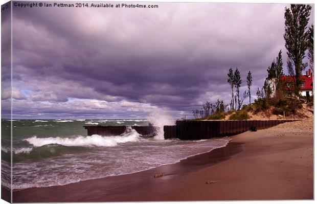 Stormy Waters Point Betsie Canvas Print by Ian Pettman