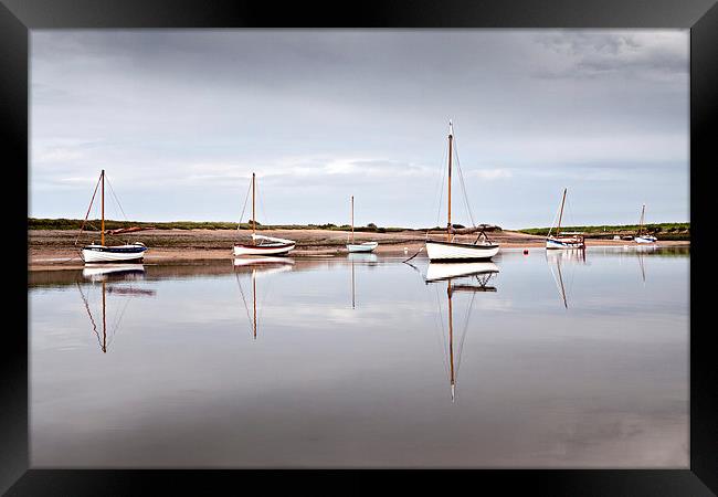 Burnham Overy Staithe Boat Reflections Framed Print by Paul Macro