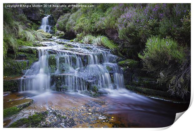 Waterfalls Above Black Clough Print by Angie Morton
