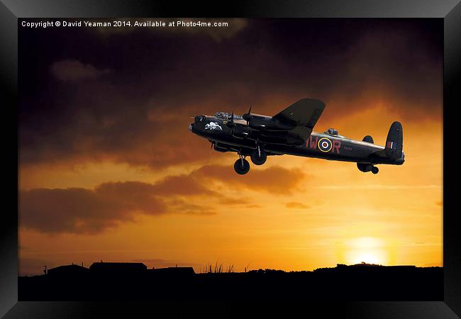Avro Lancaster Bomber at dawn Framed Print by David Yeaman