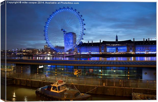  blue hour at the london eye Canvas Print by mike cooper
