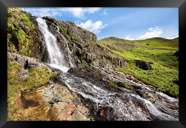 Waterfall On Route To Coniston Old Man Framed Print by Gary Kenyon