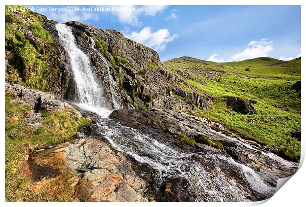 Waterfall On Route To Coniston Old Man Print by Gary Kenyon