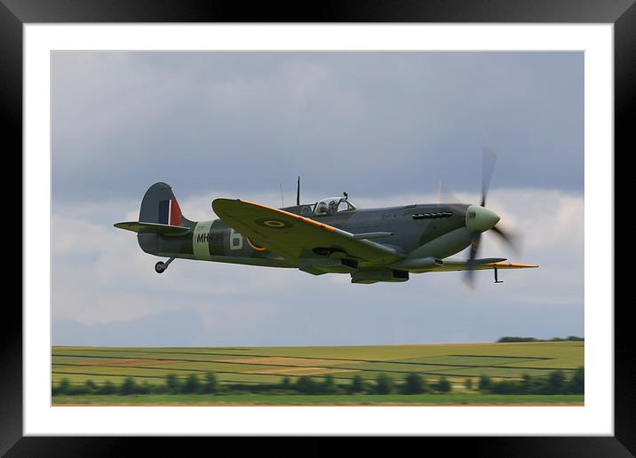  Low Spitfire at Duxford Framed Mounted Print by Oxon Images