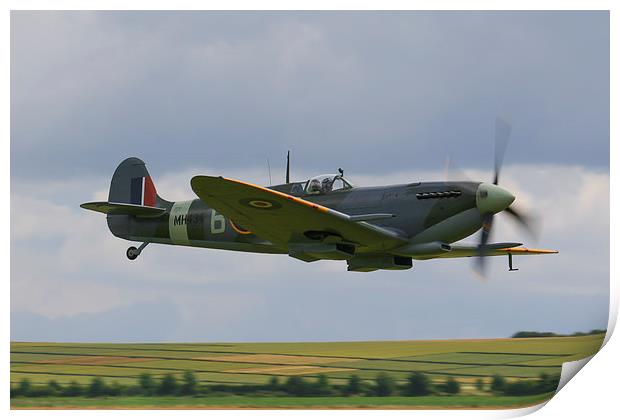  Low Spitfire at Duxford Print by Oxon Images