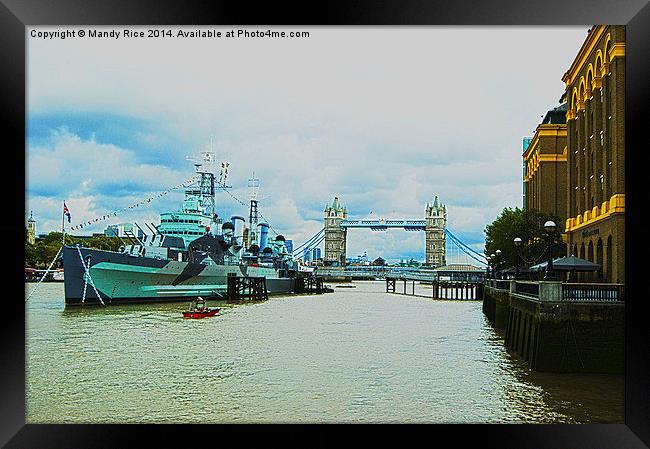  HMS Belfast and Tower Bridge Framed Print by Mandy Rice