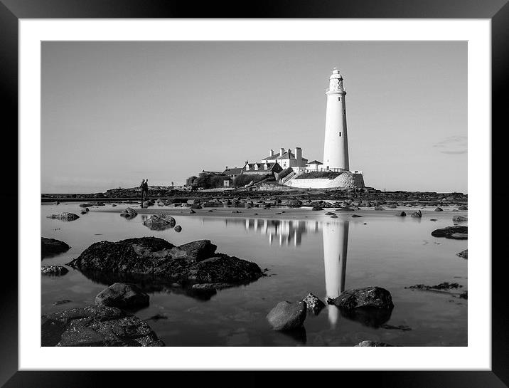  Black and White Reflections of a Lighthouse Framed Mounted Print by Helen Holmes