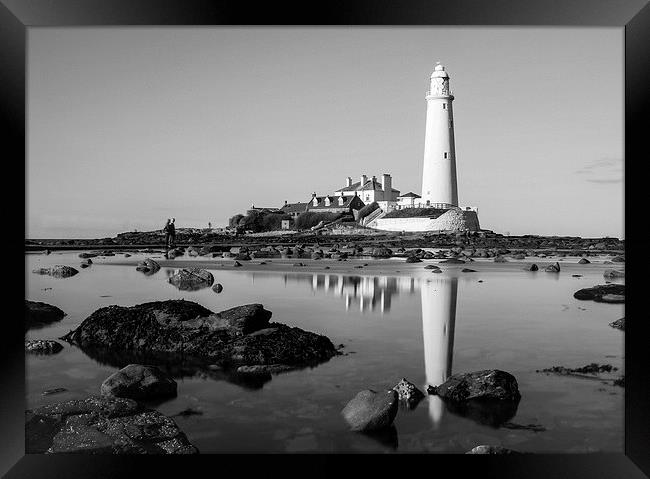 Black and White Reflections of a Lighthouse Framed Print by Helen Holmes