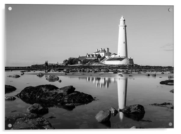  Black and White Reflections of a Lighthouse Acrylic by Helen Holmes