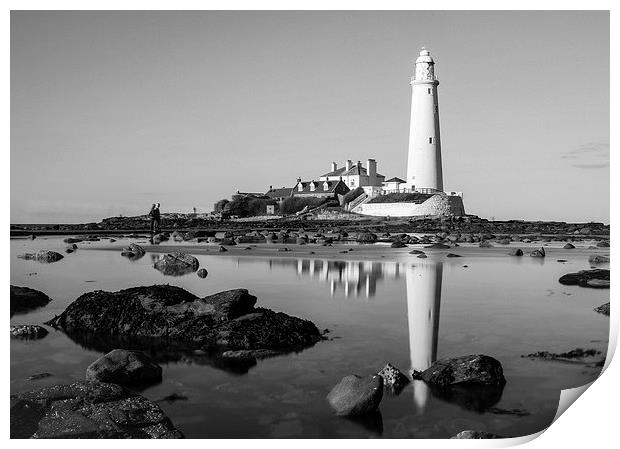  Black and White Reflections of a Lighthouse Print by Helen Holmes